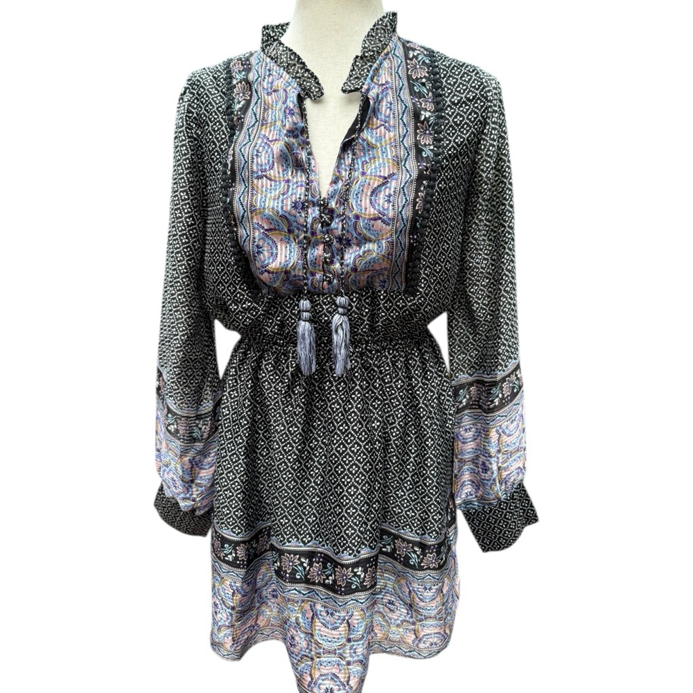 Anthropologie Boho Peasant Tunic Dress M Accuracy à la Plage Tassel Festival 10